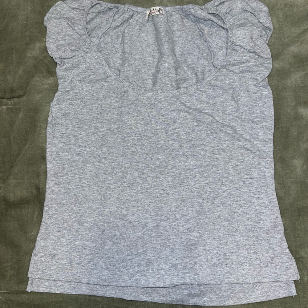 Free People Gray Ruffled Fitted Blouse